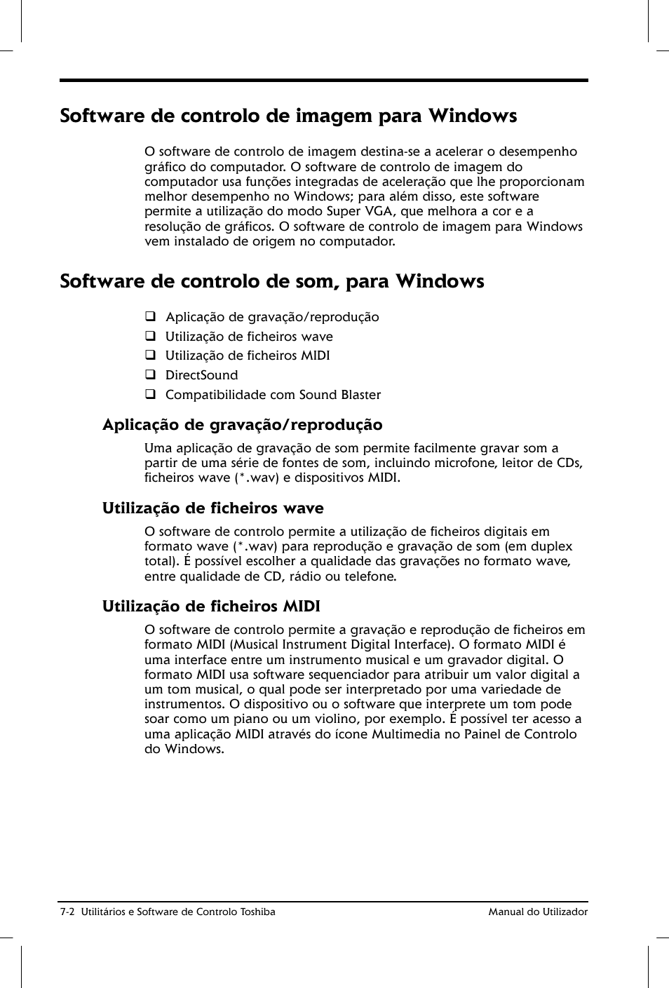 Software de controlo de imagem para windows, Software de controlo de som, para windows | Toshiba Satellite 2610 User Manual | Page 93 / 221