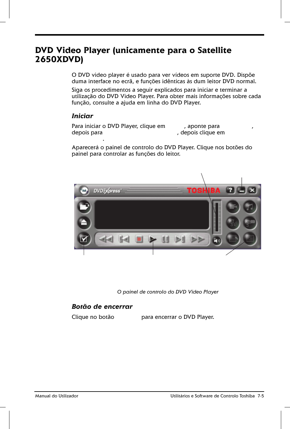 Iniciar, Botão de encerrar | Toshiba Satellite 2610 User Manual | Page 96 / 221