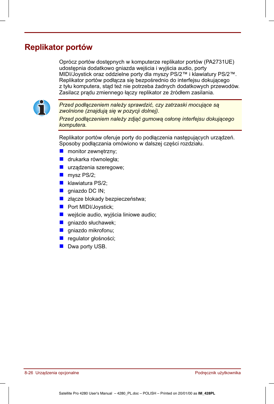 Replikator portów | Toshiba Satellite Pro 4280 User Manual | Page 150 / 248