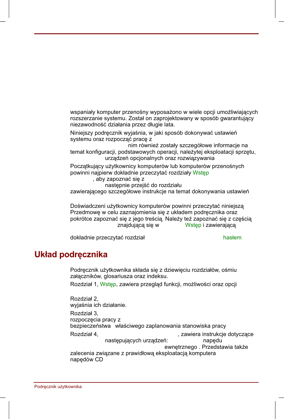 Przedmowa, Uklad podrecznika | Toshiba Satellite Pro 4280 User Manual | Page 17 / 248