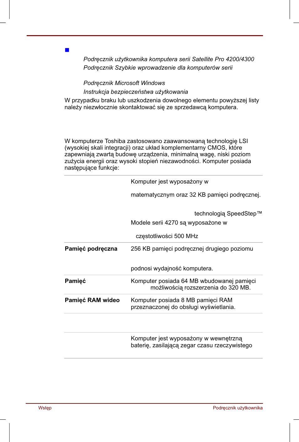 Funkcje | Toshiba Satellite Pro 4280 User Manual | Page 22 / 248