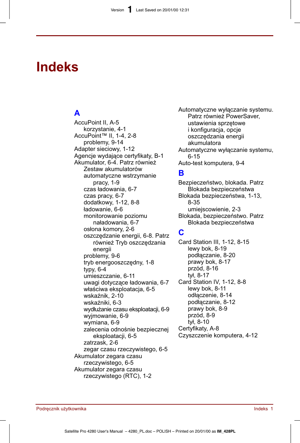 Indeks | Toshiba Satellite Pro 4280 User Manual | Page 243 / 248