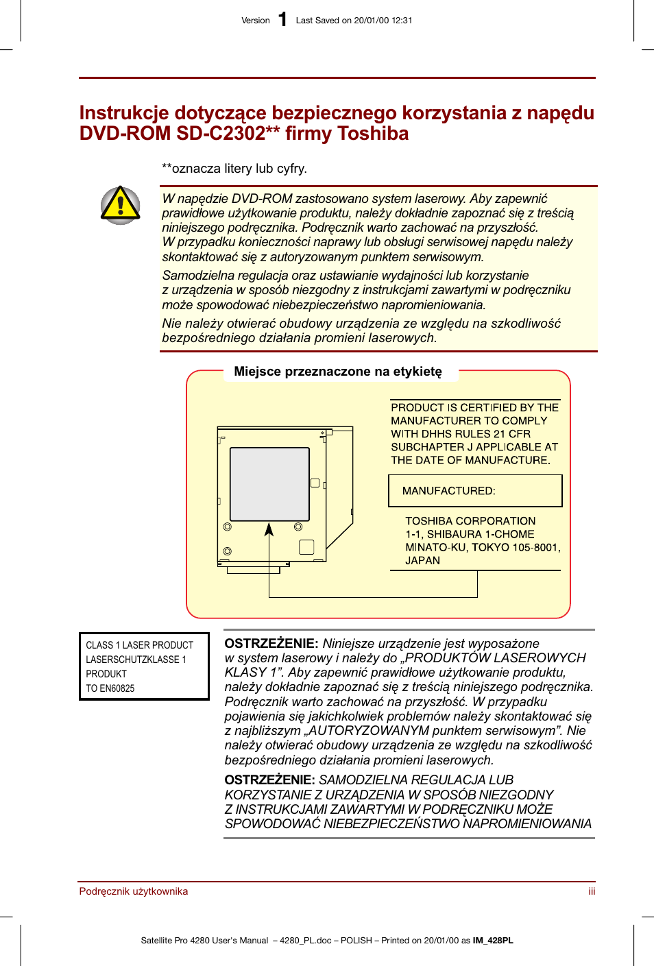 Toshiba Satellite Pro 4280 User Manual | Page 3 / 248