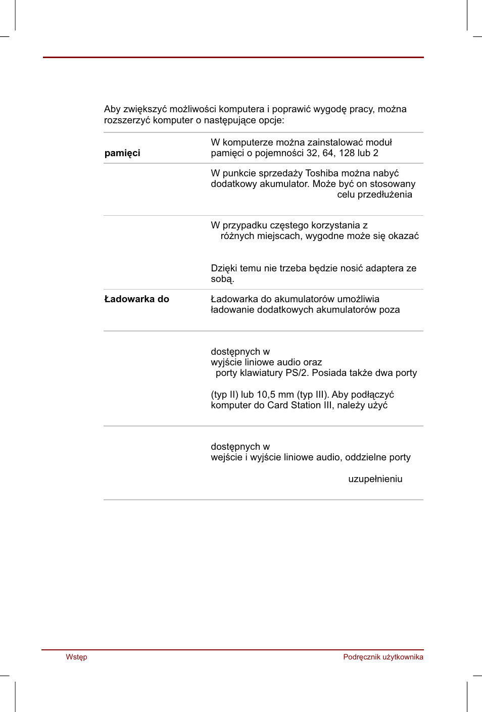 Opcje | Toshiba Satellite Pro 4280 User Manual | Page 32 / 248