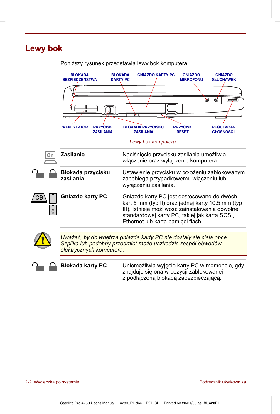 Lewy bok | Toshiba Satellite Pro 4280 User Manual | Page 36 / 248