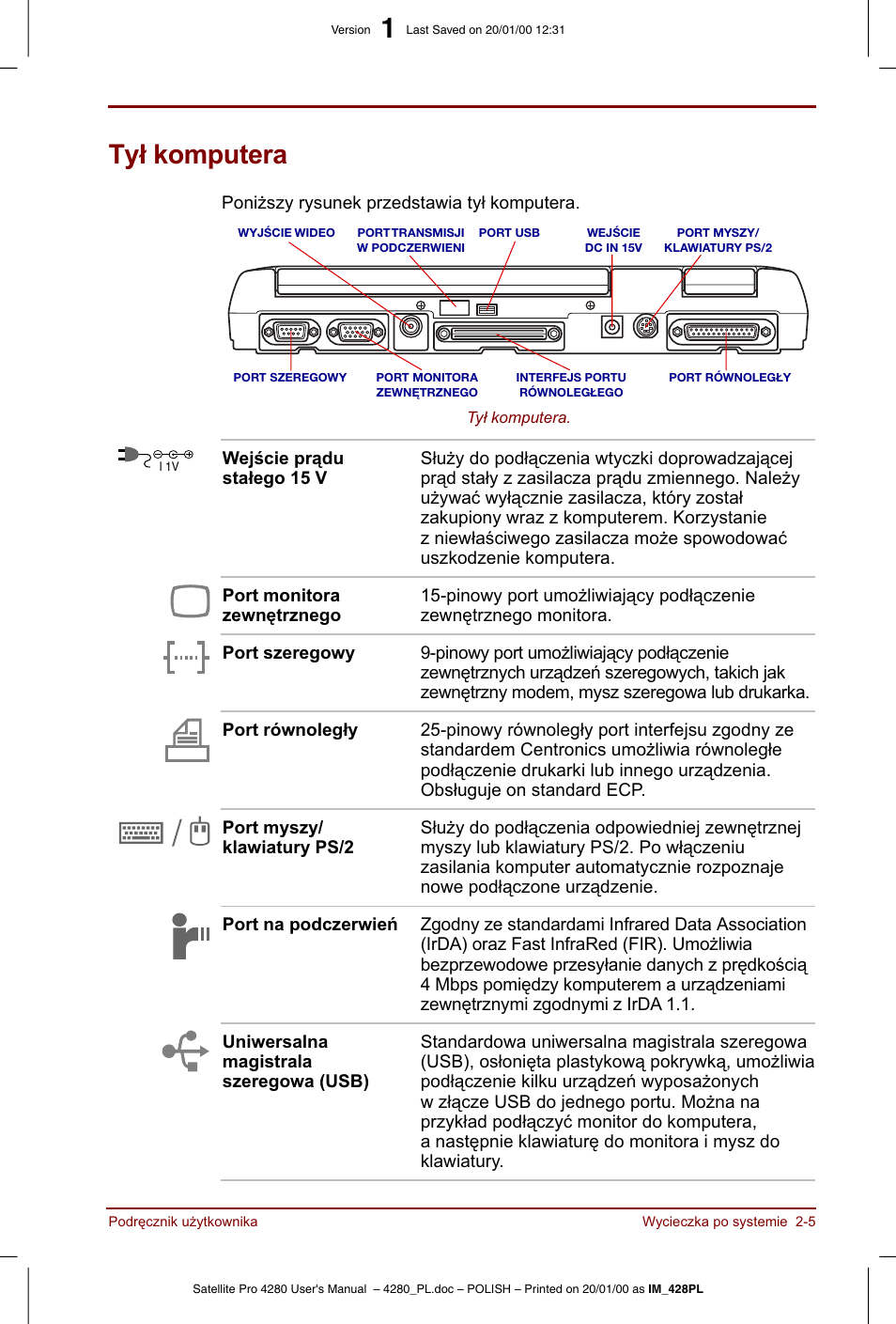 Tyl komputera | Toshiba Satellite Pro 4280 User Manual | Page 39 / 248