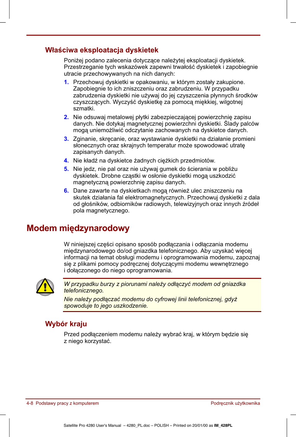 Modem miedzynarodowy | Toshiba Satellite Pro 4280 User Manual | Page 66 / 248