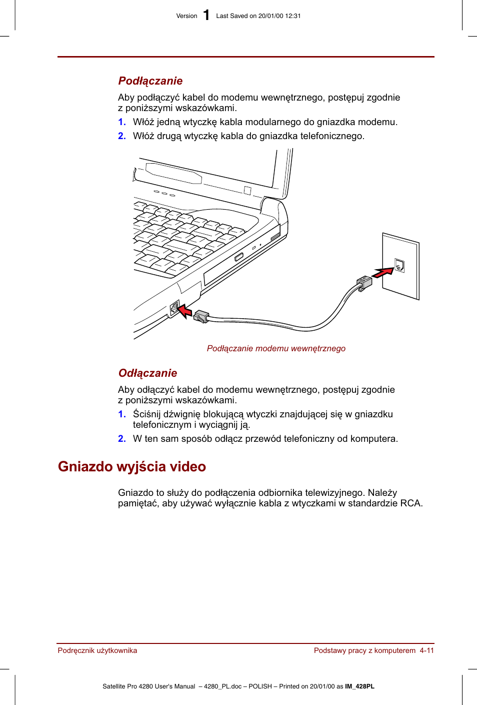 Gniazdo wyjscia video | Toshiba Satellite Pro 4280 User Manual | Page 69 / 248