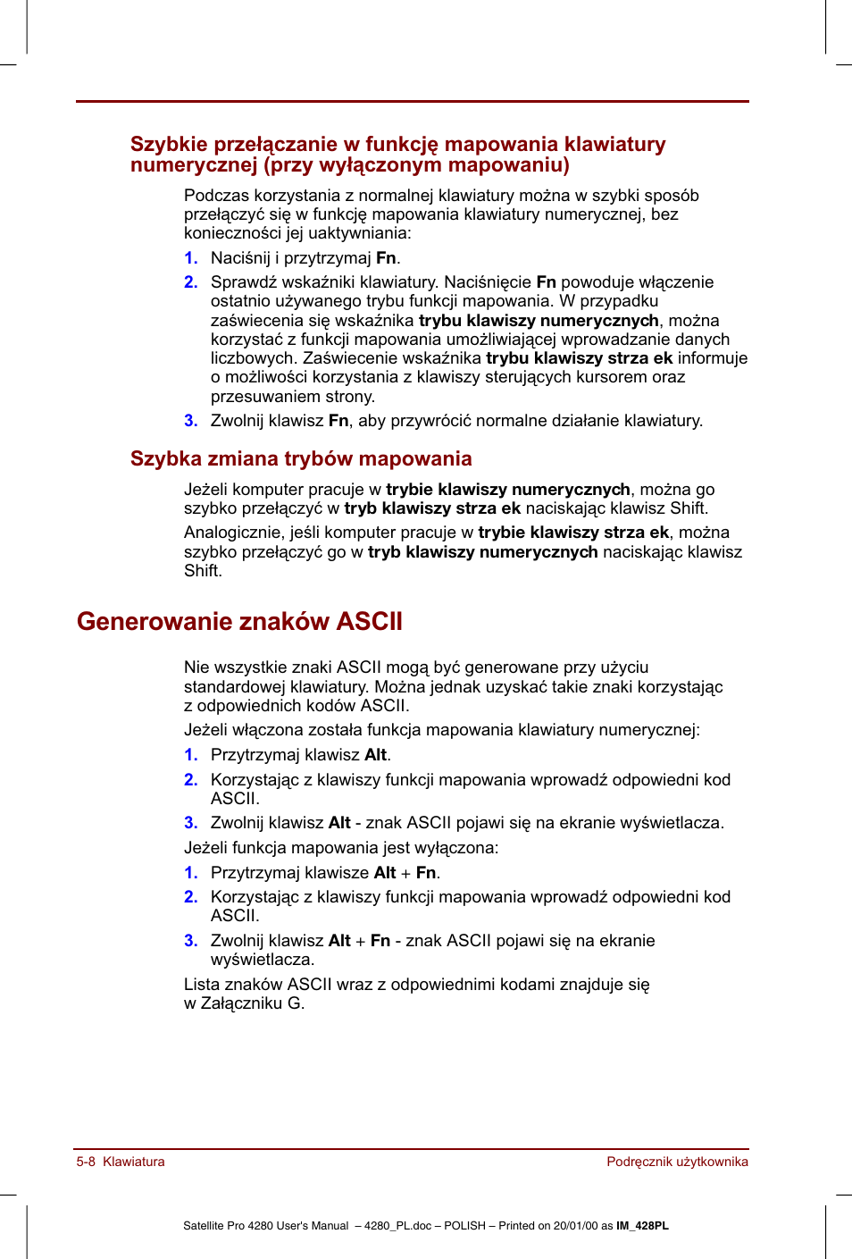 Generowanie znaków ascii | Toshiba Satellite Pro 4280 User Manual | Page 80 / 248