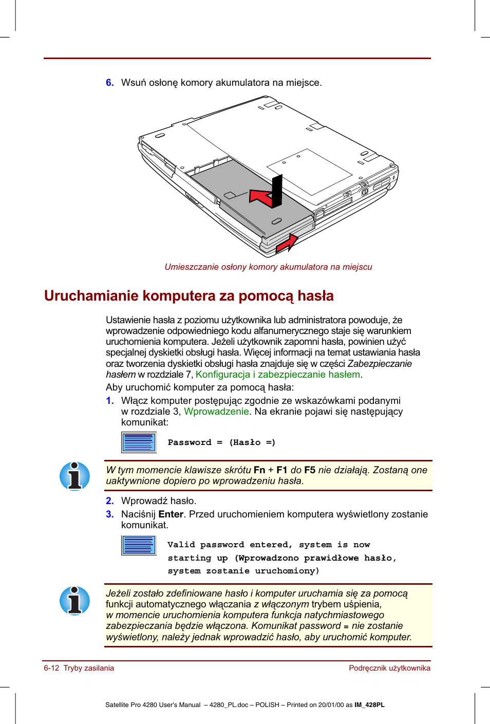 Uruchamianie komputera za pomoca hasla | Toshiba Satellite Pro 4280 User Manual | Page 92 / 248