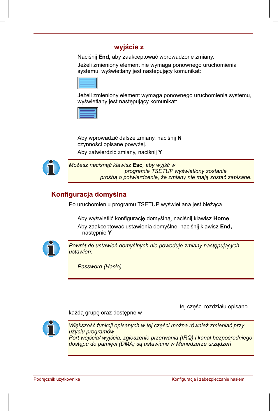 Akceptacja zmian i  ekranu system setup, Opcje programu tsetup | Toshiba Satellite Pro 4280 User Manual | Page 99 / 248