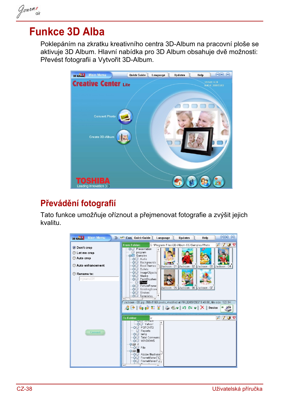 Funkce 3d alba, Převádění fotografií | Toshiba JournE Air800-801 User Manual | Page 100 / 829