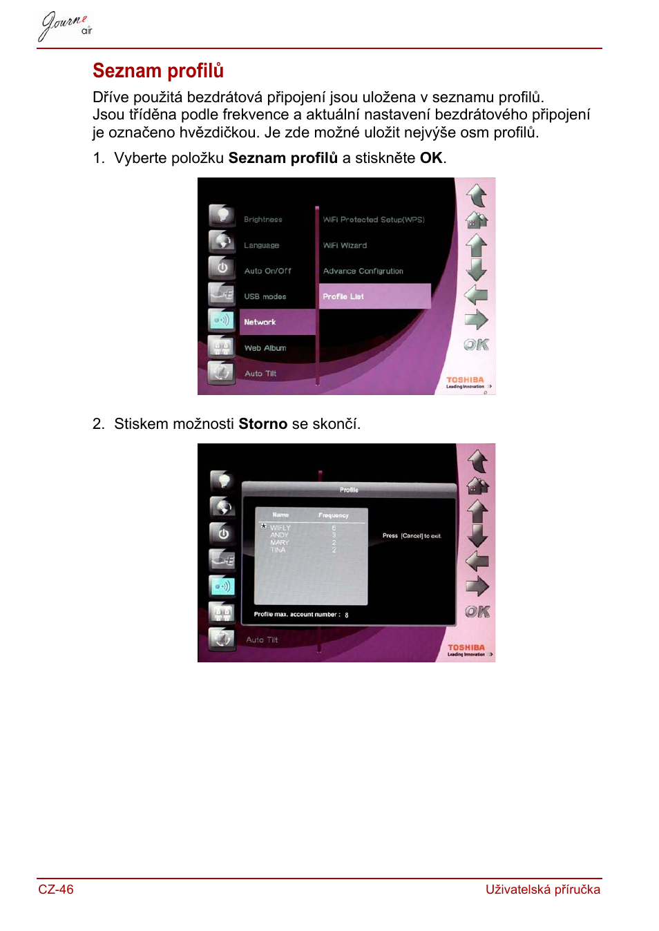 Seznam profilů | Toshiba JournE Air800-801 User Manual | Page 108 / 829