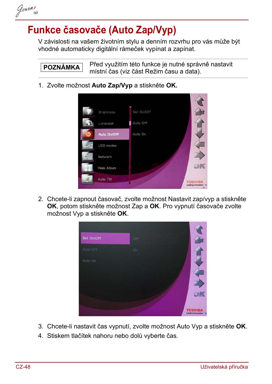 Funkce časovače (auto zap/vyp) | Toshiba JournE Air800-801 User Manual | Page 110 / 829
