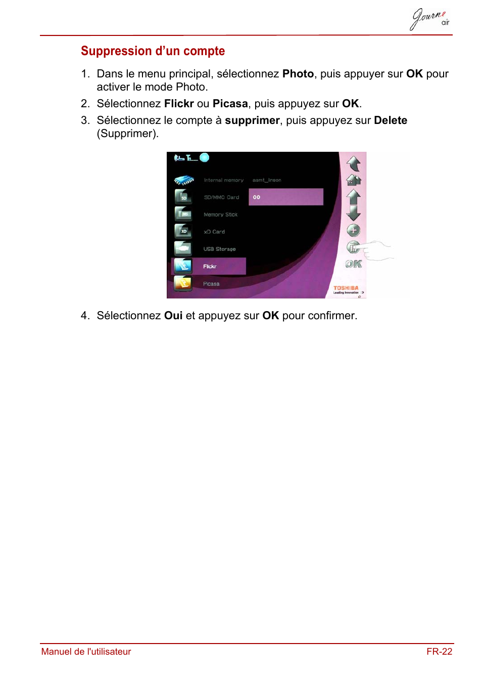 Suppression d’un compte | Toshiba JournE Air800-801 User Manual | Page 147 / 829