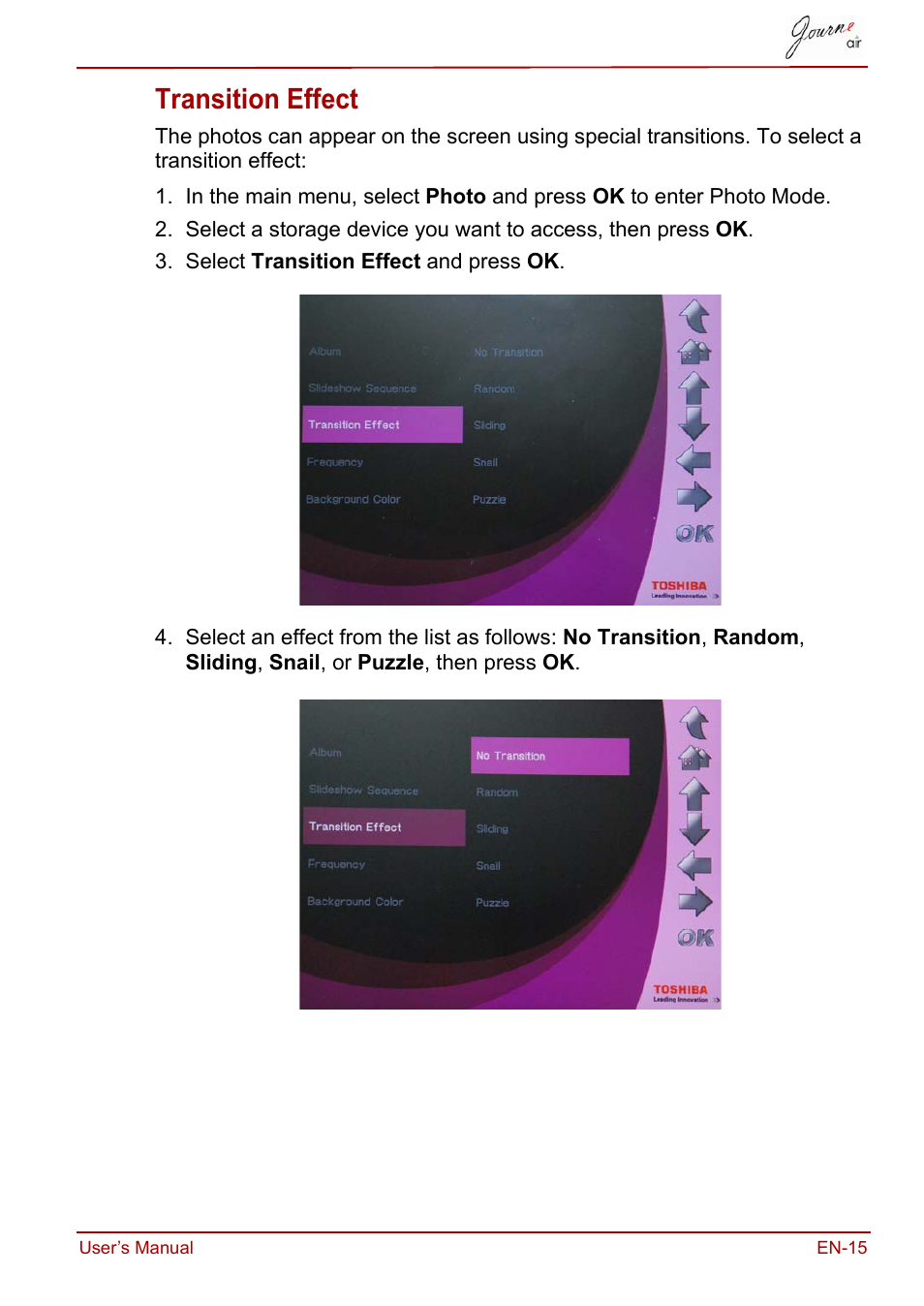 Transition effect | Toshiba JournE Air800-801 User Manual | Page 15 / 829