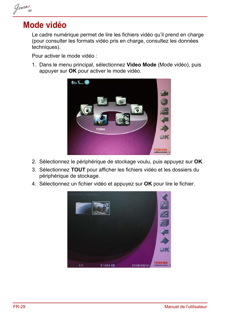 Mode vidéo | Toshiba JournE Air800-801 User Manual | Page 154 / 829