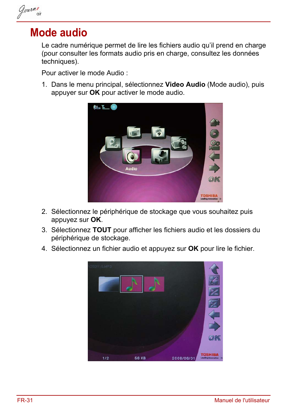 Mode audio | Toshiba JournE Air800-801 User Manual | Page 156 / 829