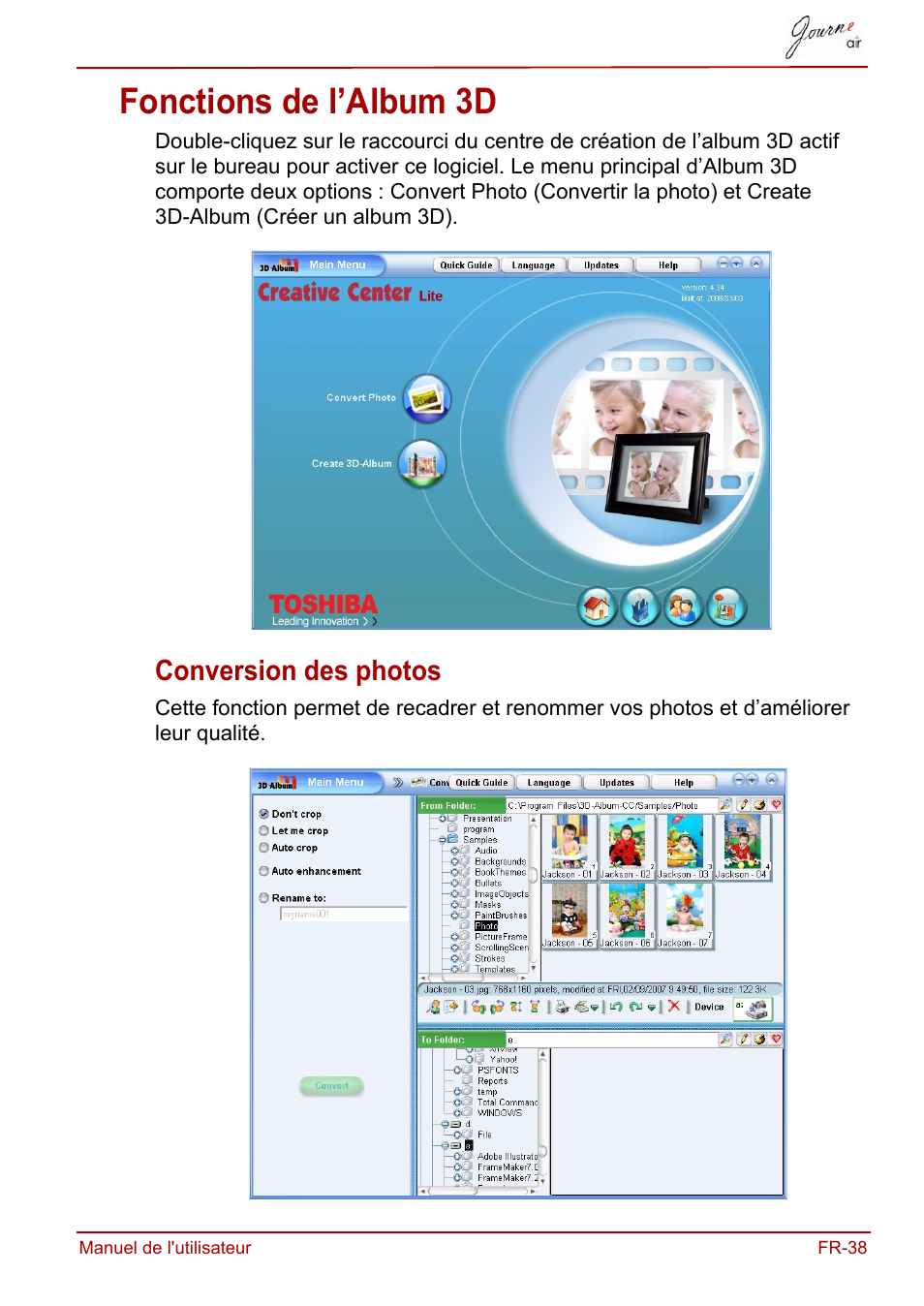 Fonctions de l’album 3d, Conversion des photos | Toshiba JournE Air800-801 User Manual | Page 163 / 829