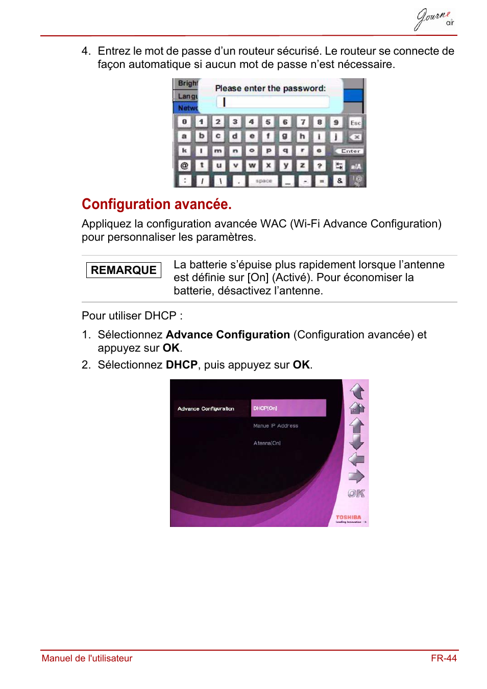 Configuration avancée | Toshiba JournE Air800-801 User Manual | Page 169 / 829