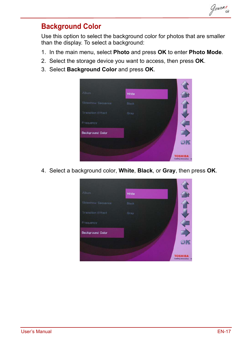 Background color | Toshiba JournE Air800-801 User Manual | Page 17 / 829