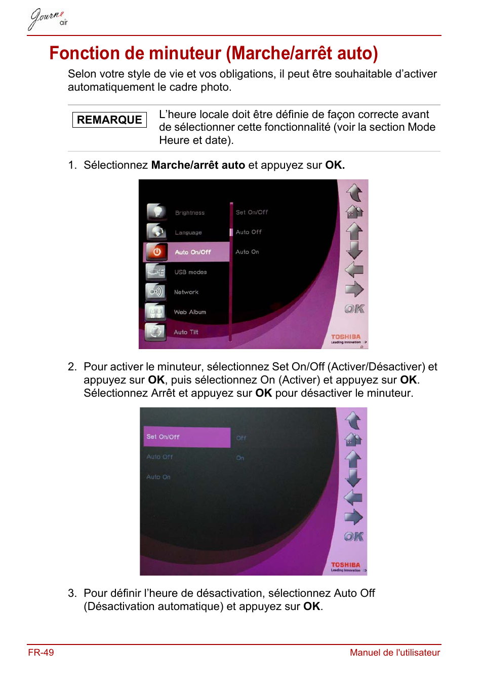 Fonction de minuteur (marche/arrêt auto) | Toshiba JournE Air800-801 User Manual | Page 174 / 829