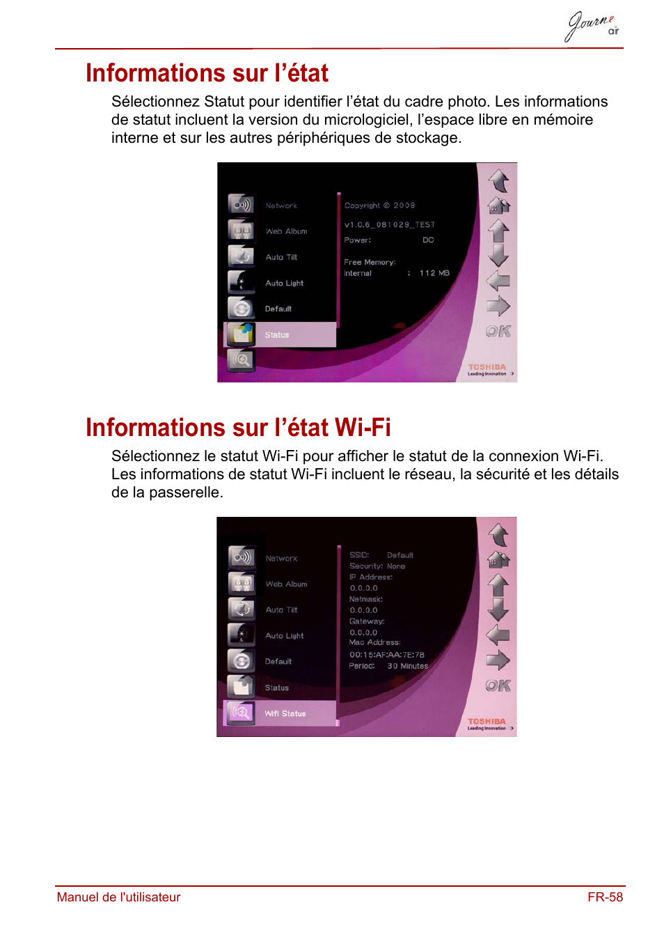 Informations sur l’état, Informations sur l’état wi-fi | Toshiba JournE Air800-801 User Manual | Page 183 / 829