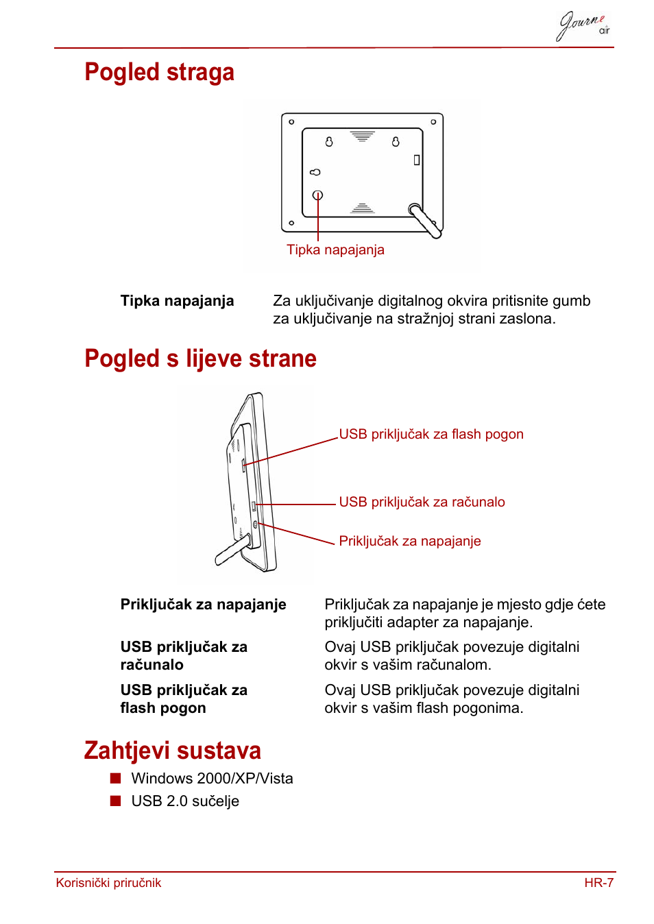 Pogled straga, Pogled s lijeve strane, Zahtjevi sustava | Toshiba JournE Air800-801 User Manual | Page 261 / 829