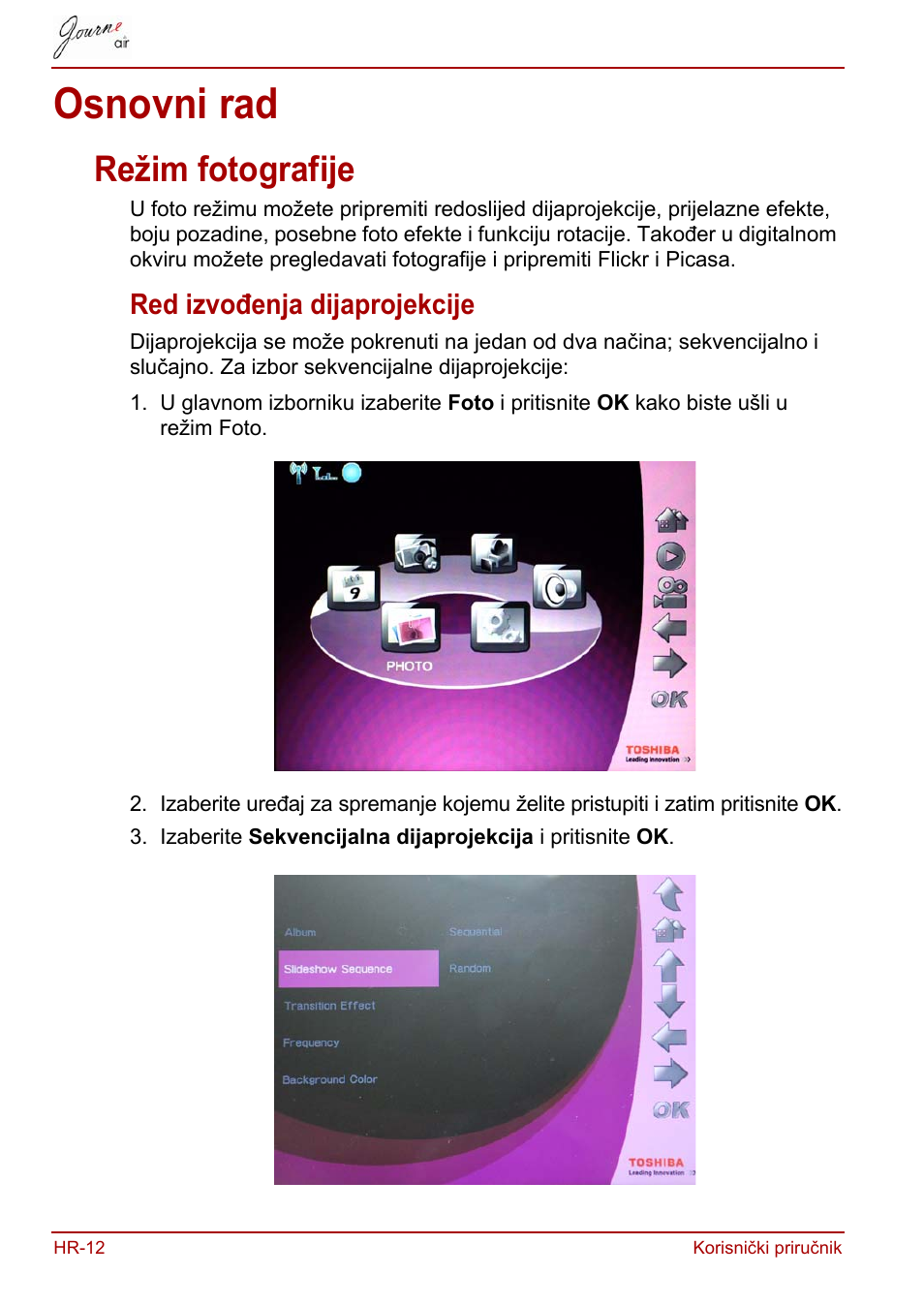 Osnovni rad, Režim fotografije, Red izvođenja dijaprojekcije | Toshiba JournE Air800-801 User Manual | Page 266 / 829