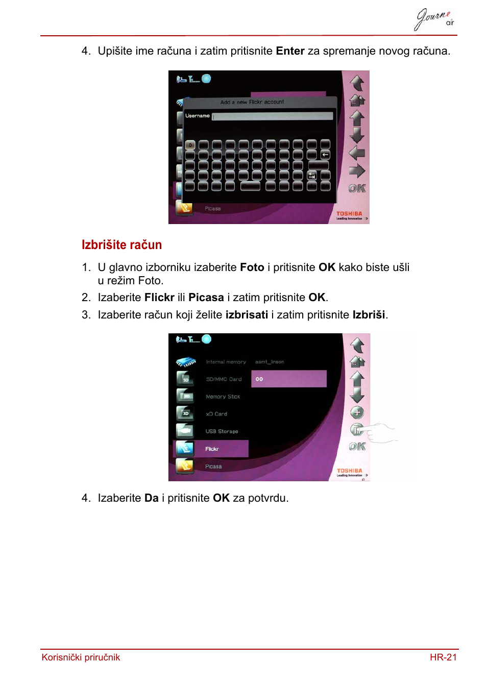 Izbrišite račun | Toshiba JournE Air800-801 User Manual | Page 275 / 829