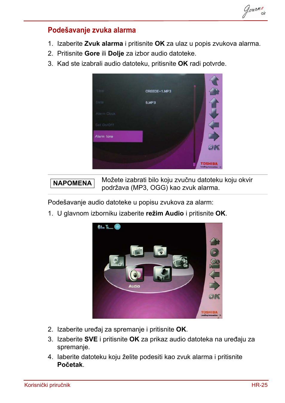 Podešavanje zvuka alarma | Toshiba JournE Air800-801 User Manual | Page 279 / 829