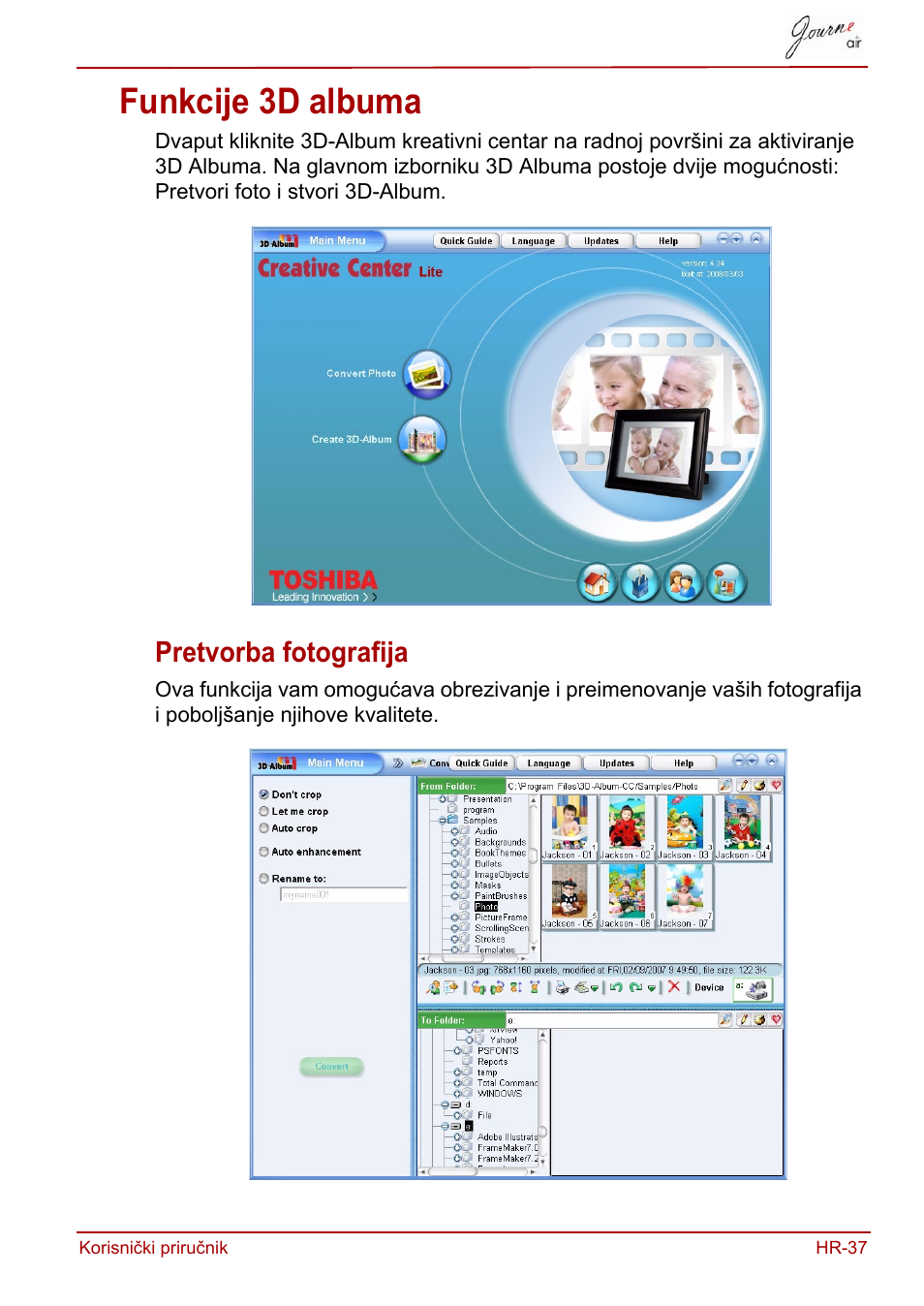 Funkcije 3d albuma, Pretvorba fotografija | Toshiba JournE Air800-801 User Manual | Page 291 / 829