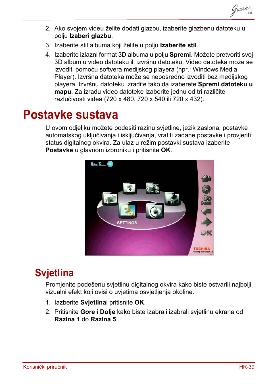 Postavke sustava, Svjetlina | Toshiba JournE Air800-801 User Manual | Page 293 / 829