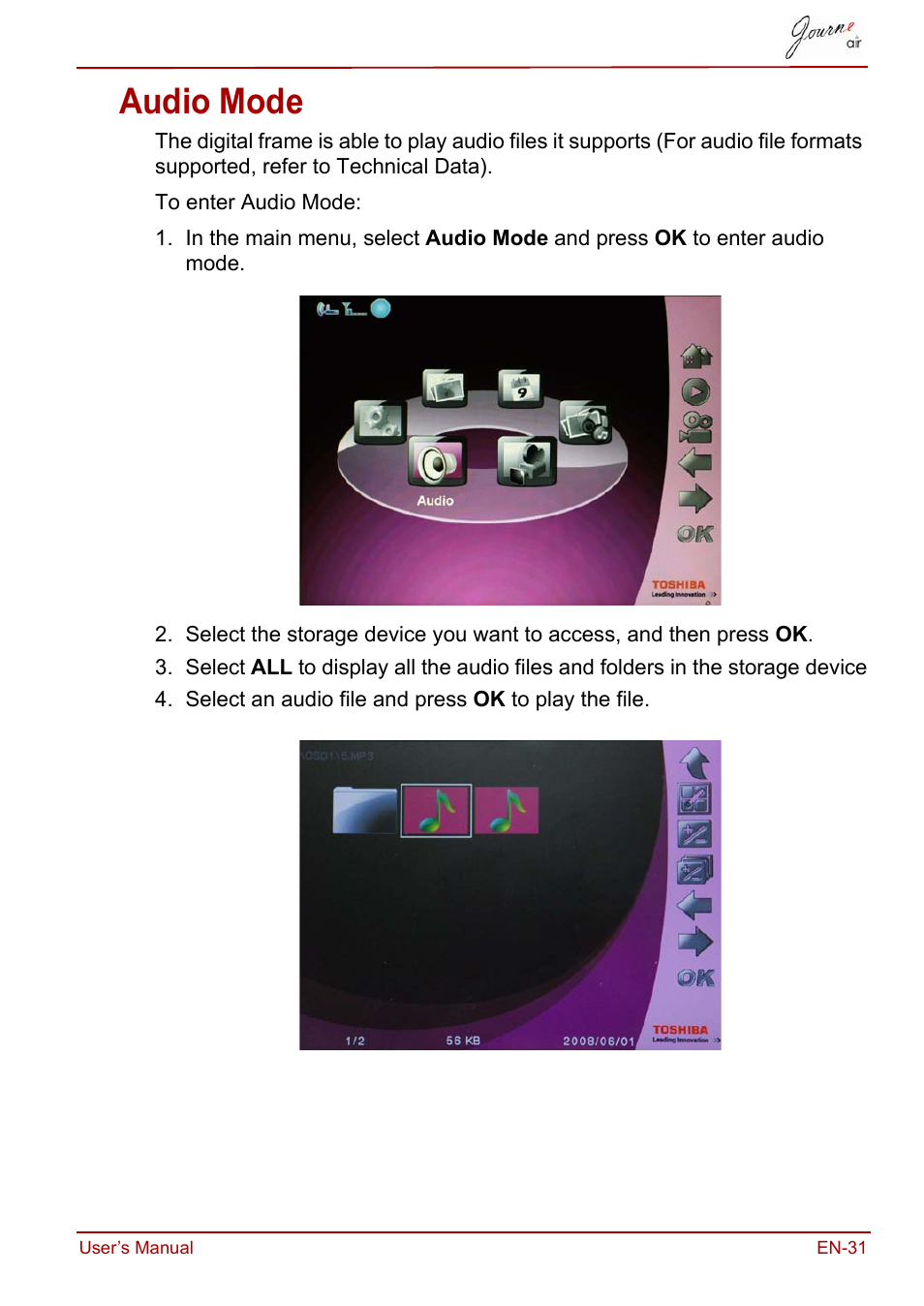 Audio mode | Toshiba JournE Air800-801 User Manual | Page 31 / 829