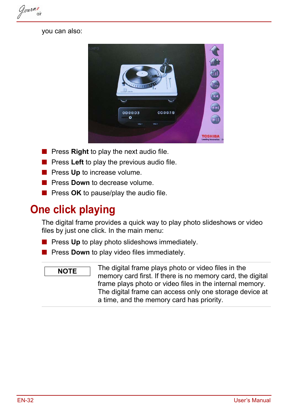 One click playing | Toshiba JournE Air800-801 User Manual | Page 32 / 829