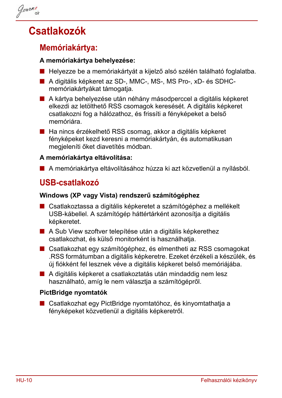 Csatlakozók, Memóriakártya, Usb-csatlakozó | Memóriakártya: usb-csatlakozó | Toshiba JournE Air800-801 User Manual | Page 326 / 829