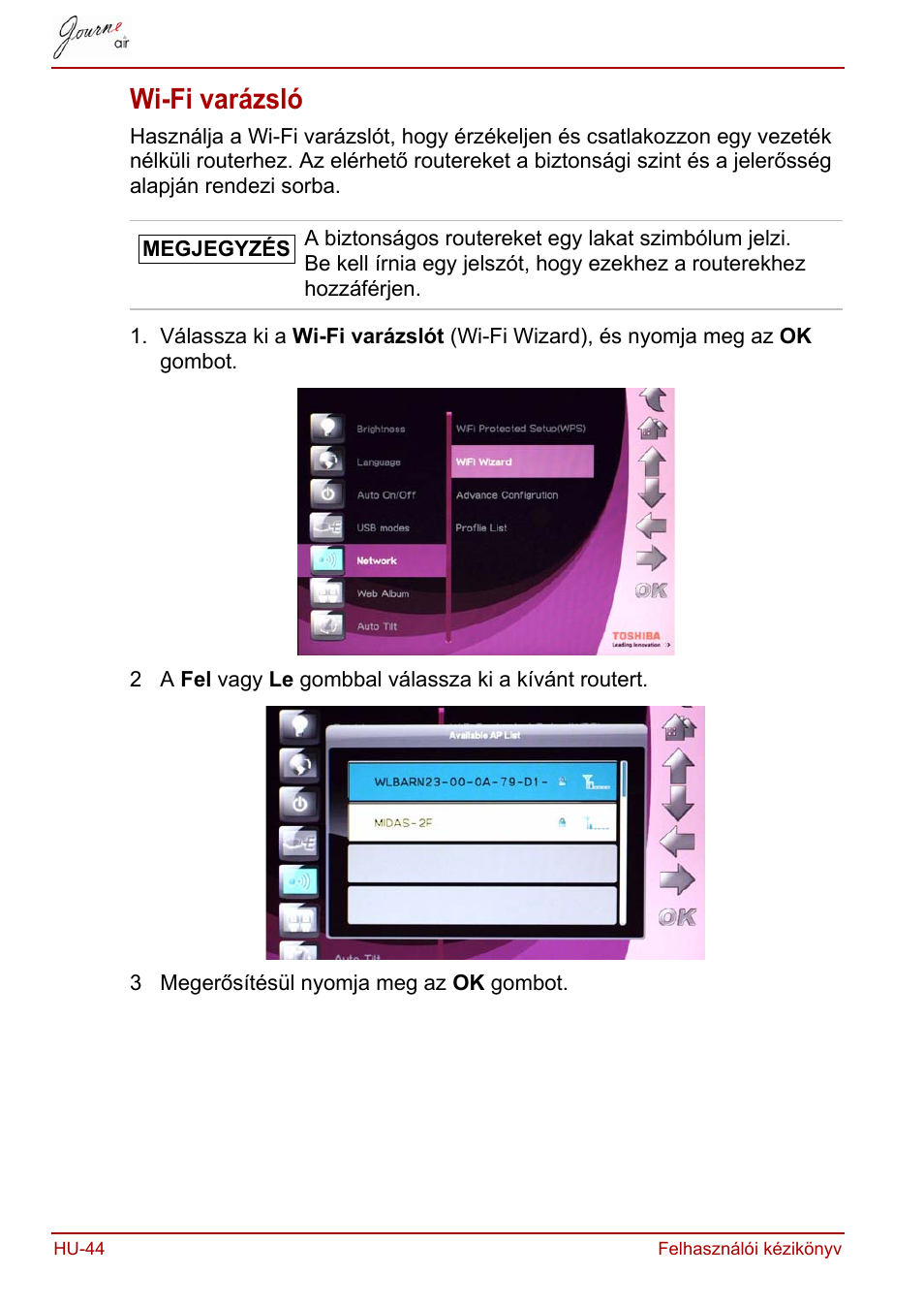 Wi-fi varázsló | Toshiba JournE Air800-801 User Manual | Page 360 / 829