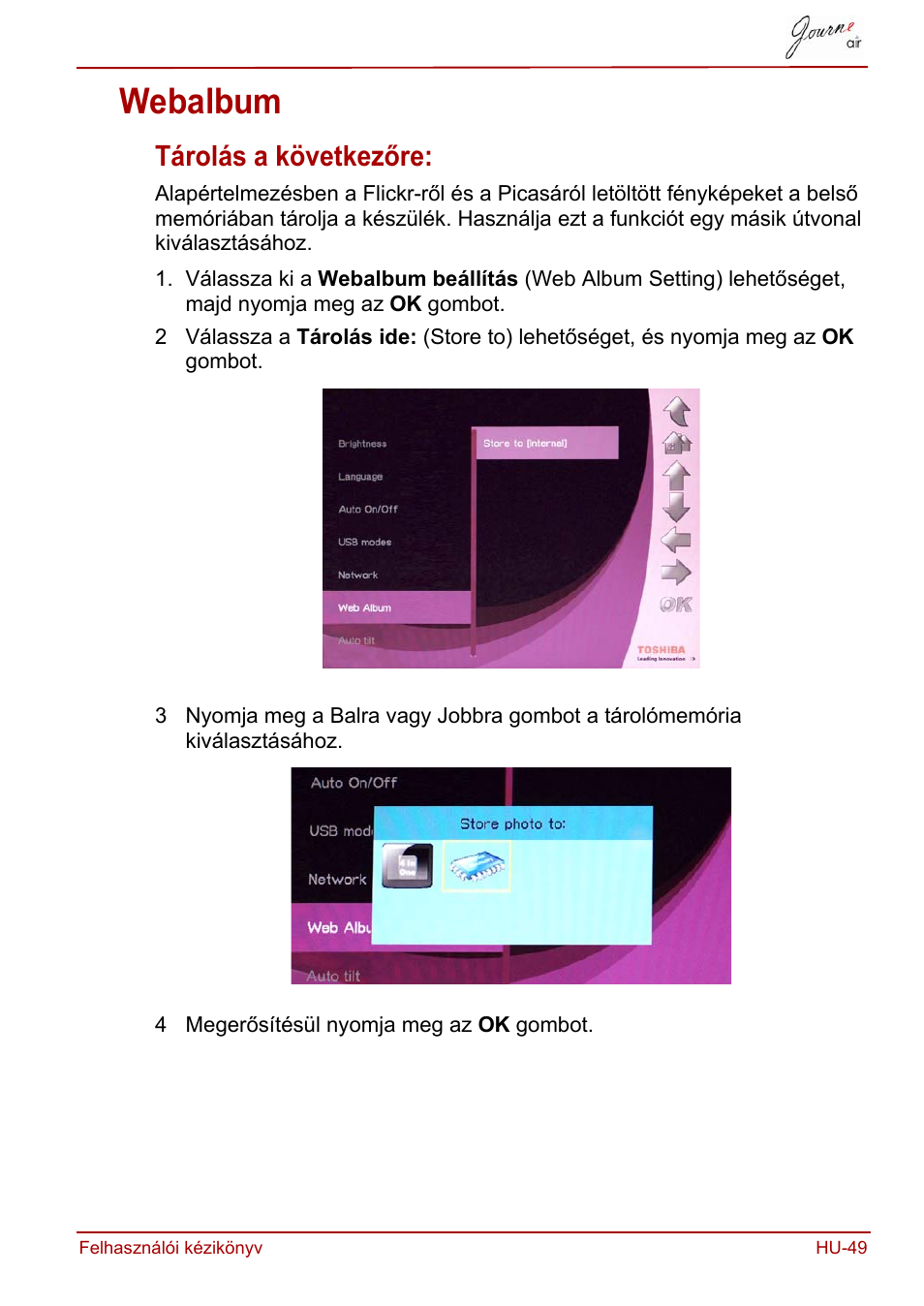 Webalbum, Tárolás a következőre | Toshiba JournE Air800-801 User Manual | Page 365 / 829