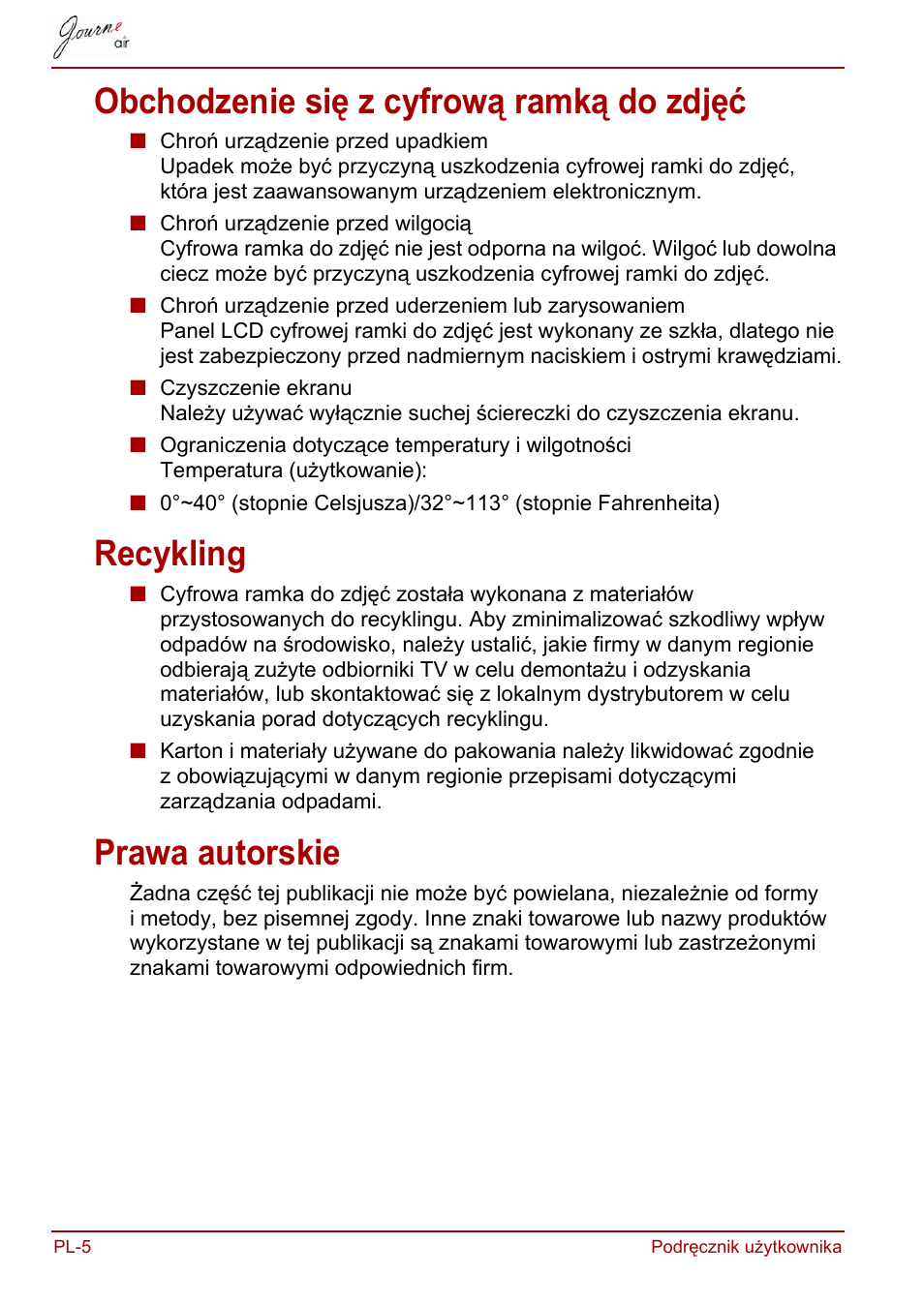 Obchodzenie się z cyfrową ramką do zdjęć, Recykling, Prawa autorskie | Toshiba JournE Air800-801 User Manual | Page 386 / 829