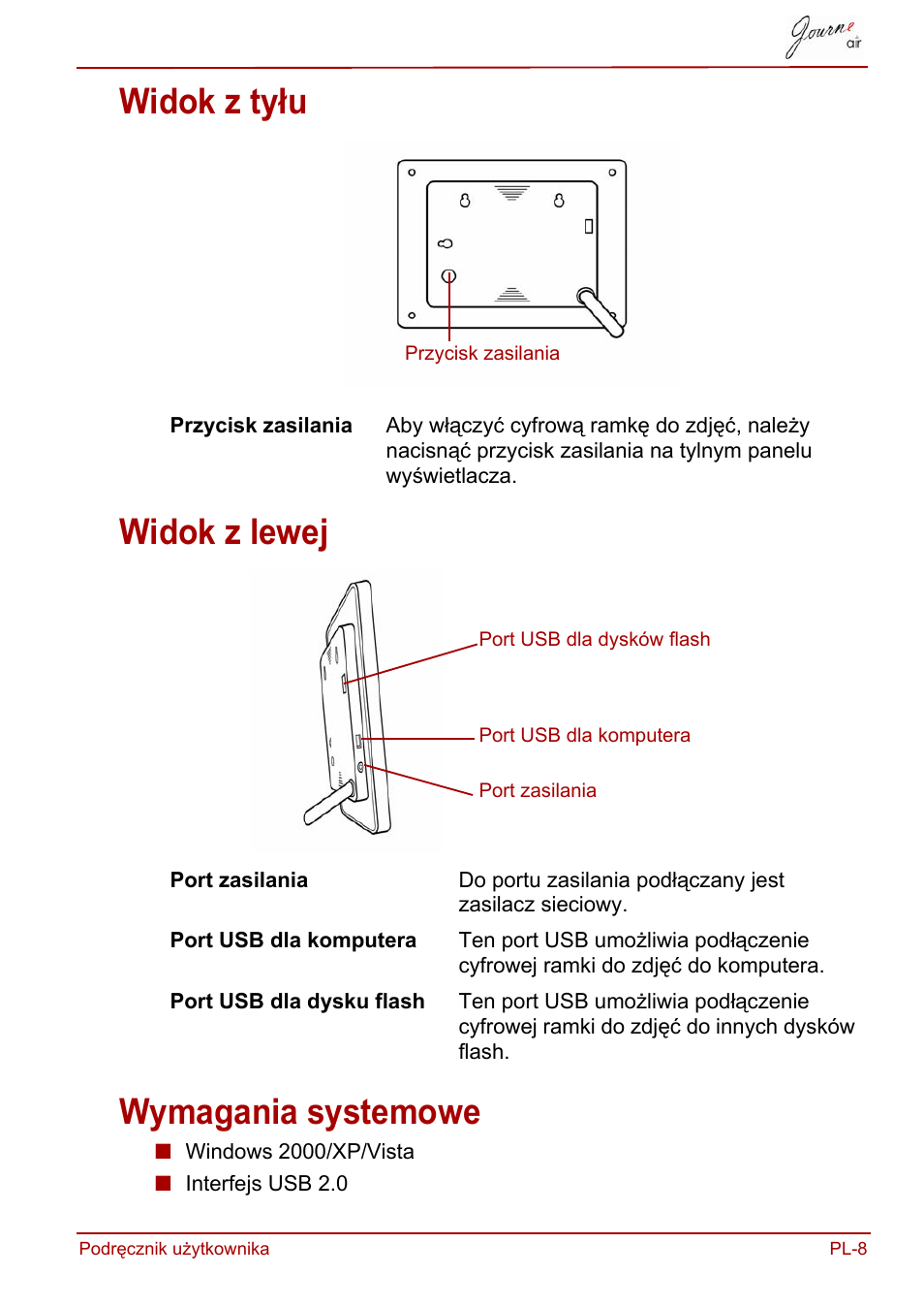 Widok z tyłu, Widok z lewej, Wymagania systemowe | Widok z tyłu widok z lewej wymagania systemowe | Toshiba JournE Air800-801 User Manual | Page 389 / 829