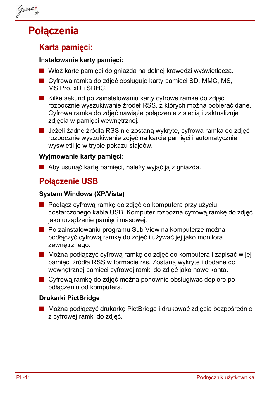 Połączenia, Karta pamięci, Połączenie usb | Karta pamięci: połączenie usb | Toshiba JournE Air800-801 User Manual | Page 392 / 829