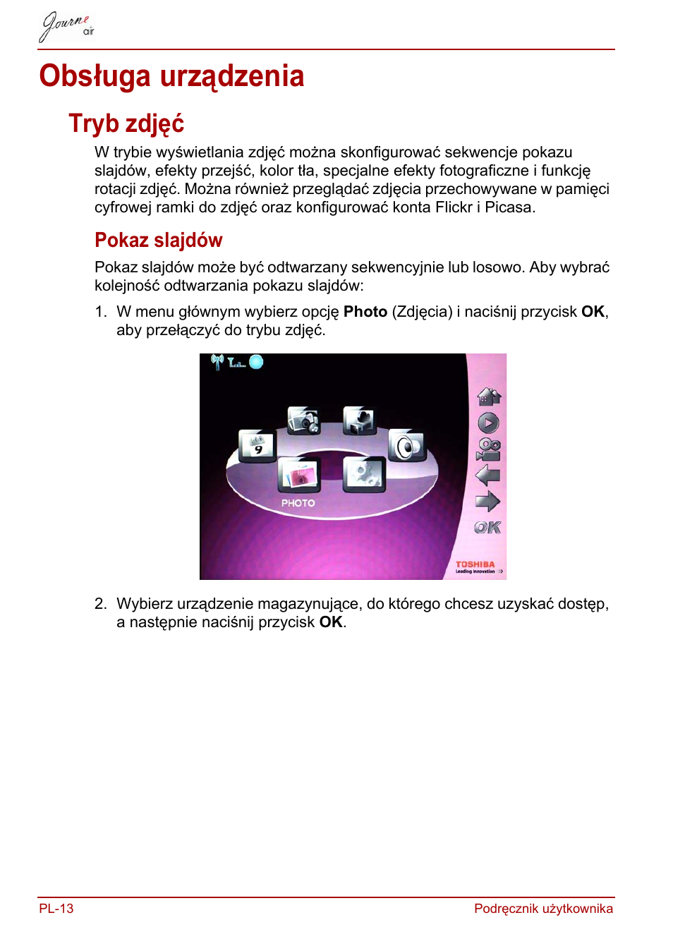 Obsługa urządzenia, Tryb zdjęć, Pokaz slajdów | Toshiba JournE Air800-801 User Manual | Page 394 / 829