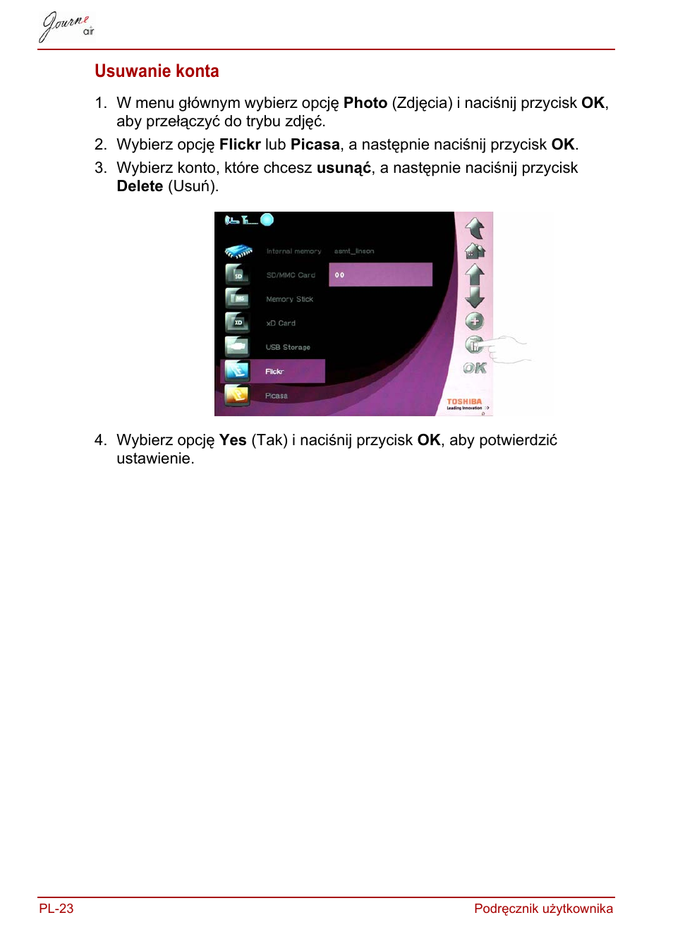 Usuwanie konta | Toshiba JournE Air800-801 User Manual | Page 404 / 829