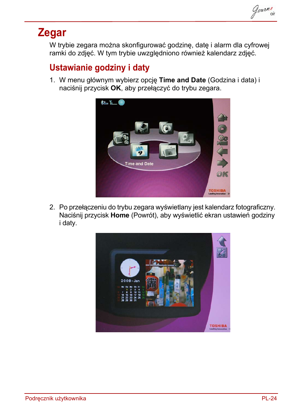 Zegar, Ustawianie godziny i daty | Toshiba JournE Air800-801 User Manual | Page 405 / 829