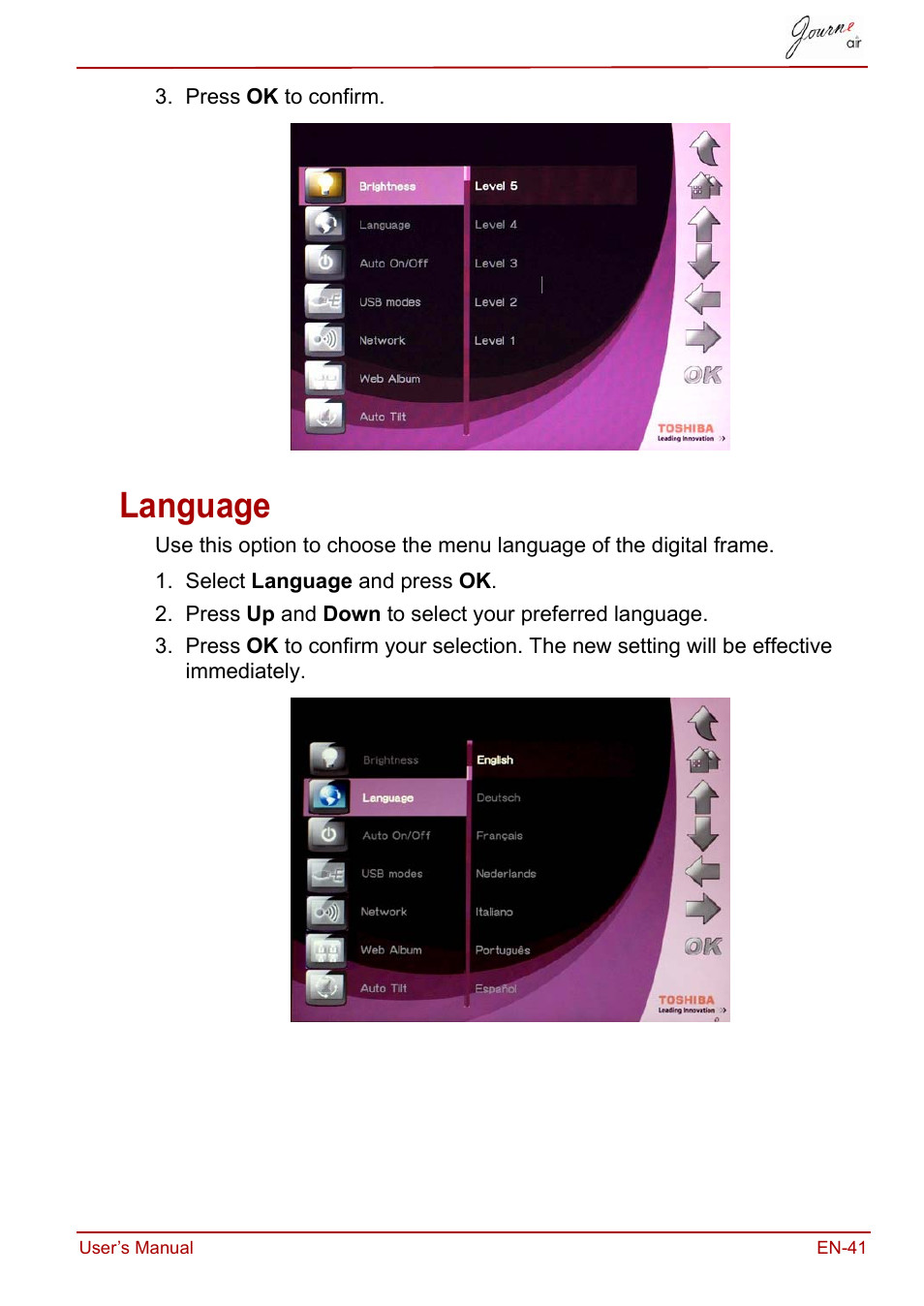 Language | Toshiba JournE Air800-801 User Manual | Page 41 / 829