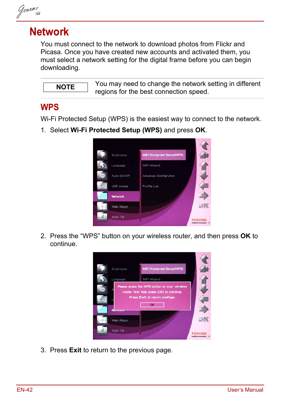 Network | Toshiba JournE Air800-801 User Manual | Page 42 / 829