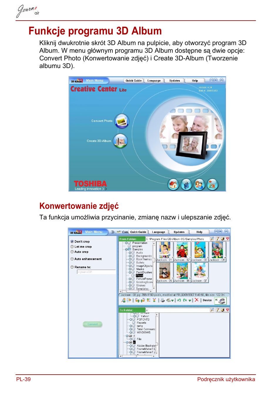 Funkcje programu 3d album, Konwertowanie zdjęć | Toshiba JournE Air800-801 User Manual | Page 420 / 829