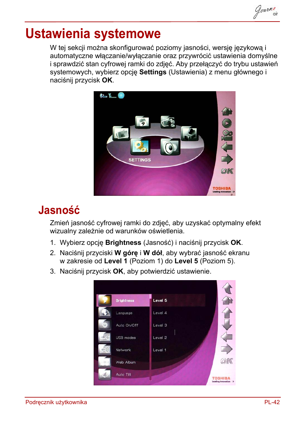 Ustawienia systemowe, Jasność | Toshiba JournE Air800-801 User Manual | Page 423 / 829