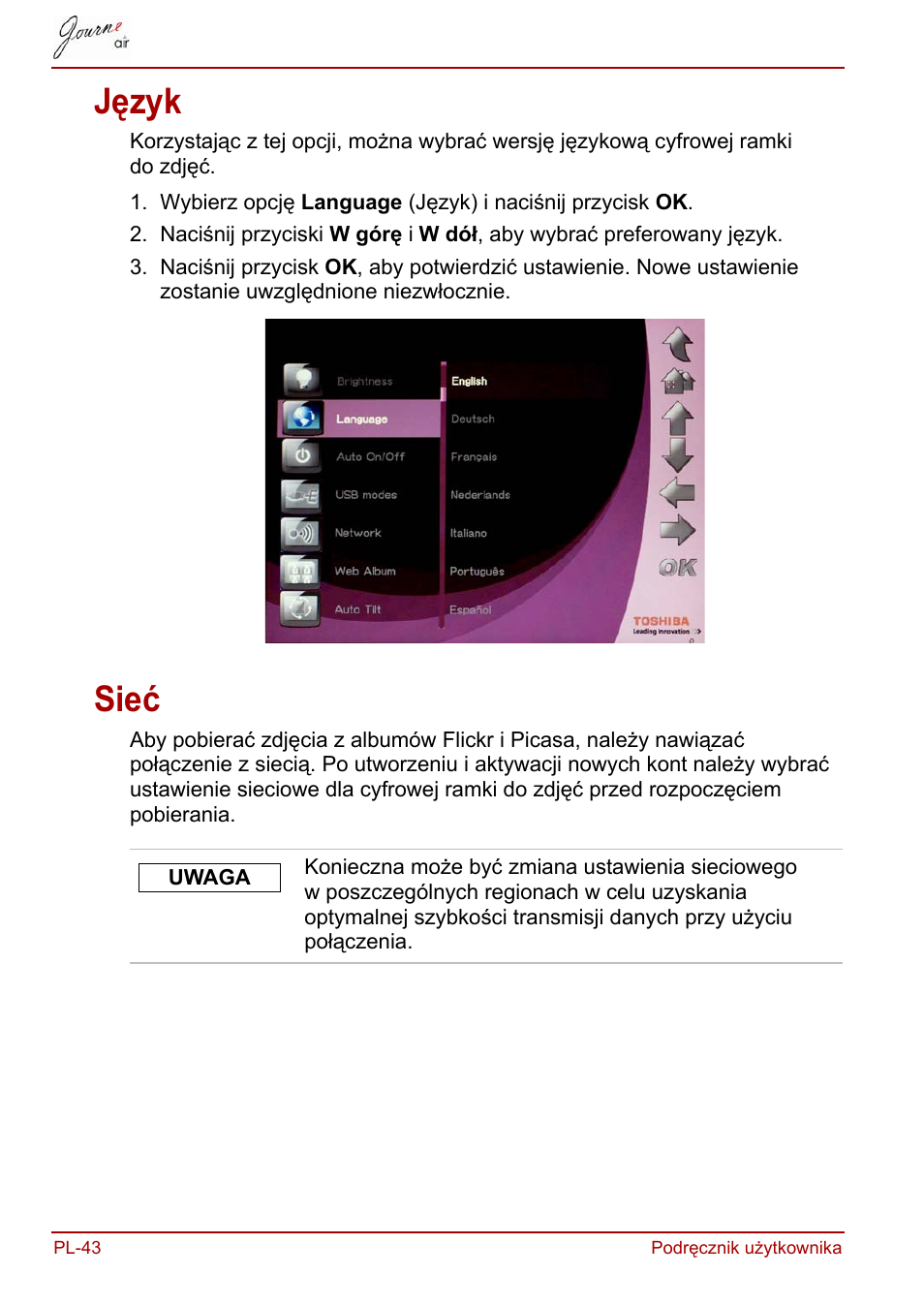 Język, Sieć, Język sieć | Toshiba JournE Air800-801 User Manual | Page 424 / 829