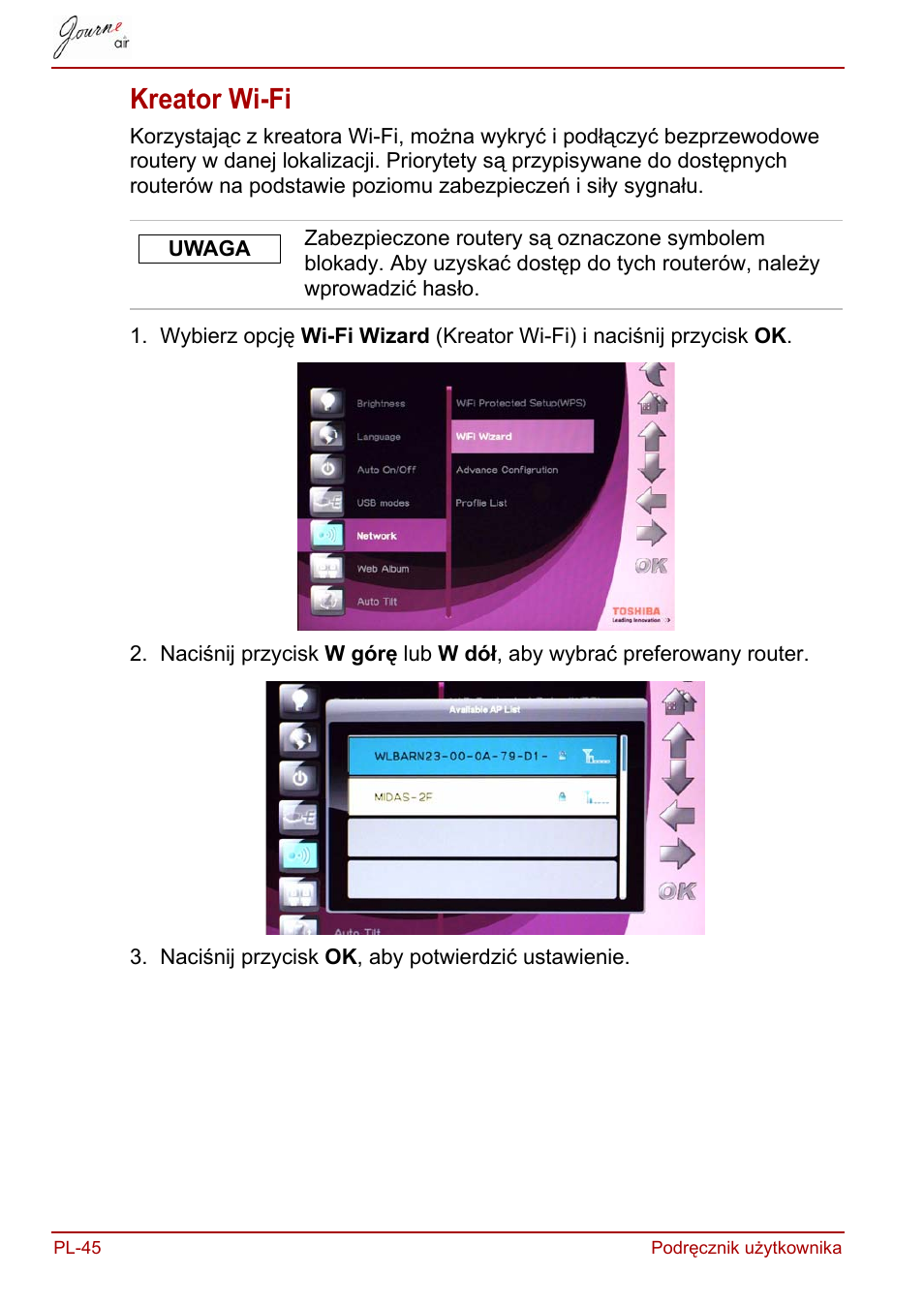 Kreator wi-fi | Toshiba JournE Air800-801 User Manual | Page 426 / 829